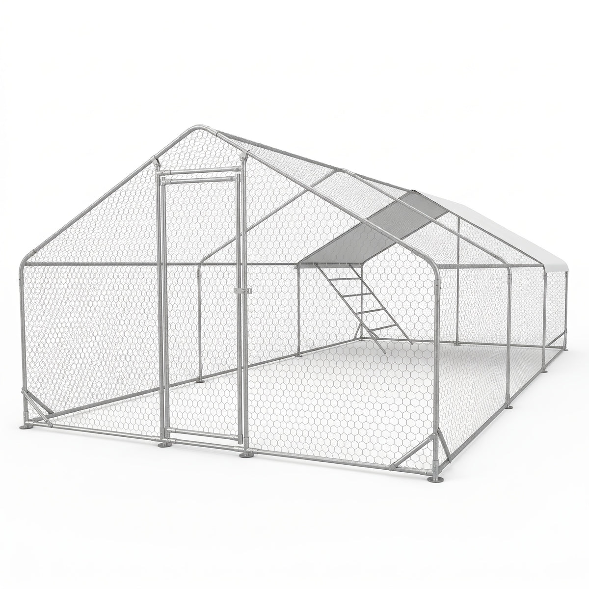 Heavy Duty Reinforced Chicken Coop Walk In Chicken Run with Waterproof Cover Large Metal Poultry Cage Outdoor Chicken Pen with Free Chicken Roosting Ladder