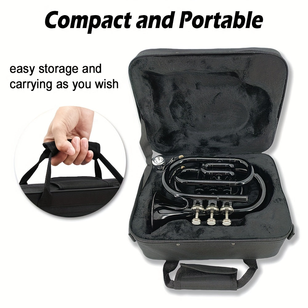 WUQIMUSC Bb Pocket Trumpet Nickel Plated, Brass Beginner Trumpet with 7C Mouthpiece, Case, Cleaning Kit & Gloves Musical Instruments Gift