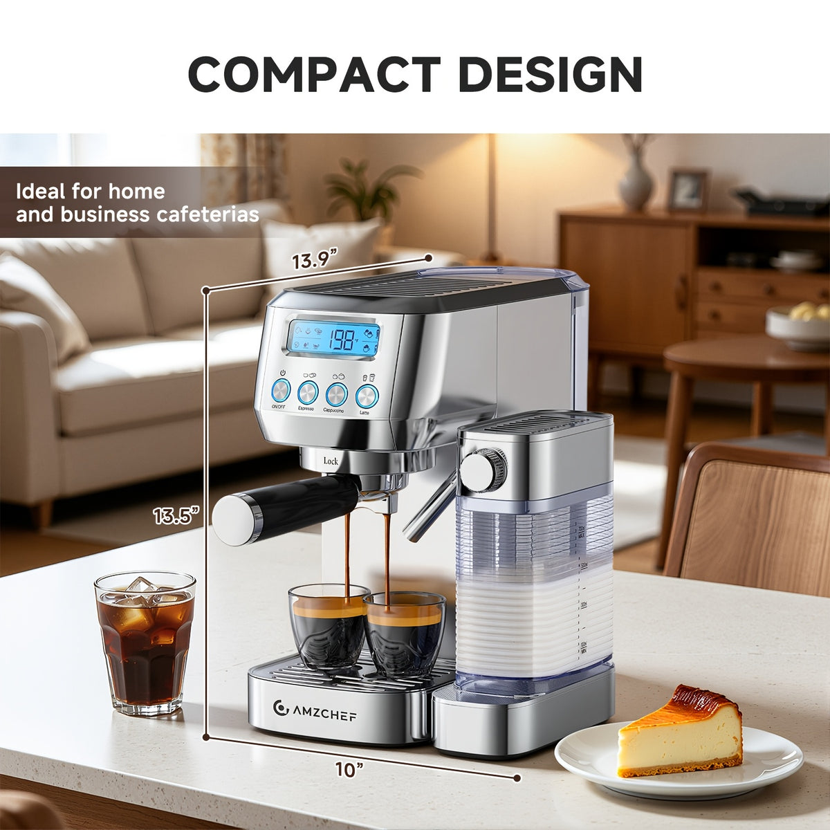 AMZCHEF Espresso Machine 20 Bar, Dual Boiler Coffee Maker with Touch Control, Cappuccino Machines with Automatic Milk Frother for Gifts, Latte Coffee Maker with Dual Wall & Filters, Easy to Use for Christmas, Halloween, Thanksgiving Family Gatherings