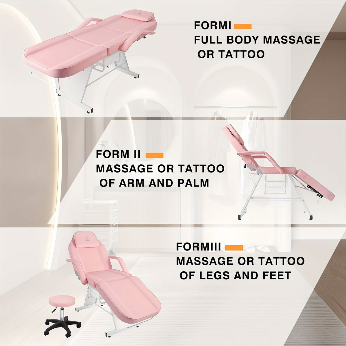 Tattoo Chair Adjustable, Facial Chair Multipurpose 73 Inch Spa Facial Bed With Massage Equipment Stool For Beauty Spa Tattoo