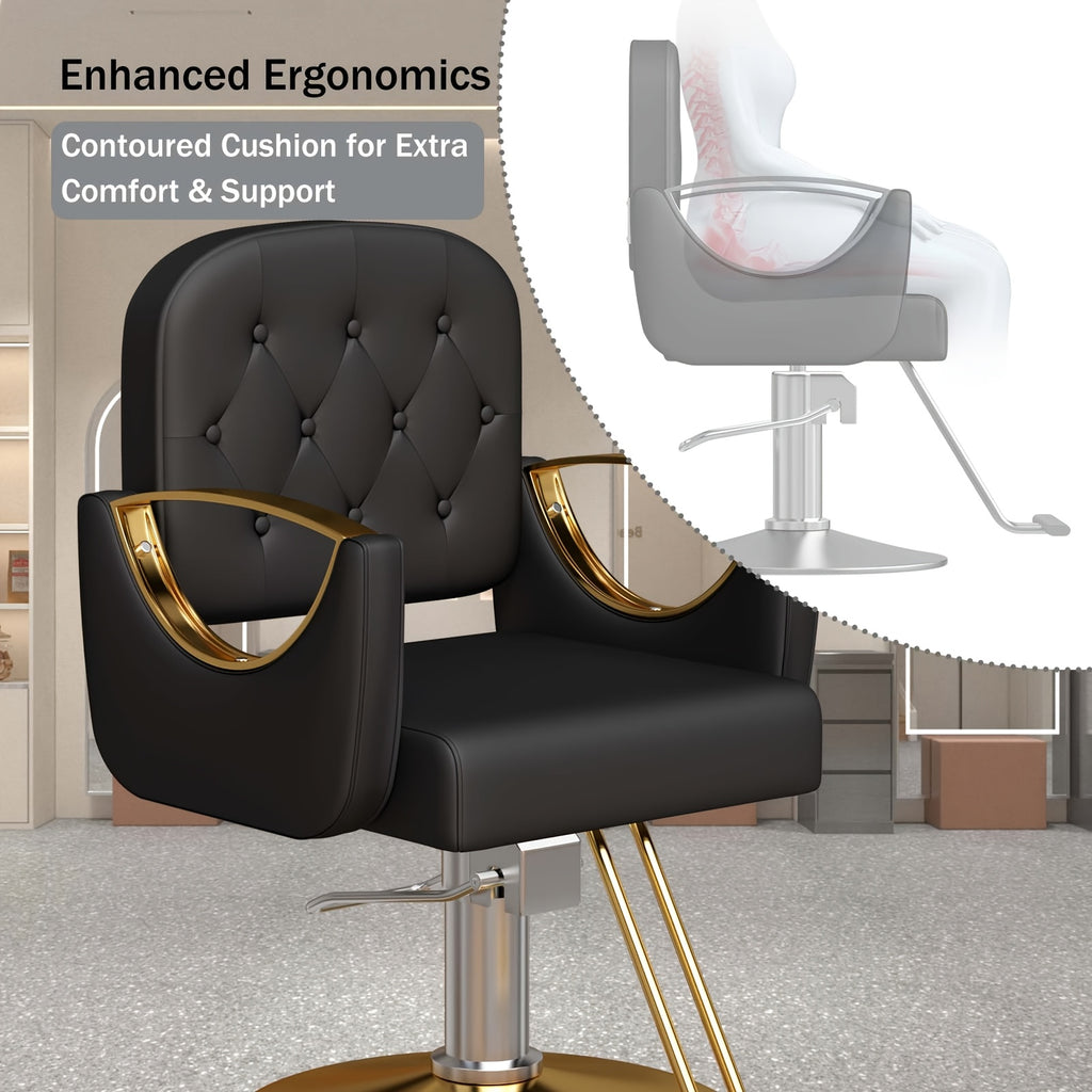Barber Chair Salon Chair 360 Degrees Rolling Swivel Barber Chairs Hydraulic Hair Chair Capacity Up to 330Lbs All Purpose Beauty Spa Equipment, Black