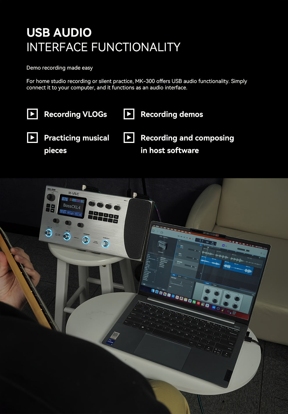 M-VAVE MK-300 Electric Guitar Comprehensive Effect Device, Accompaniment Loop, Analog Speaker And Sound Card Equipment, Bass Phrase Loop Drum Machine