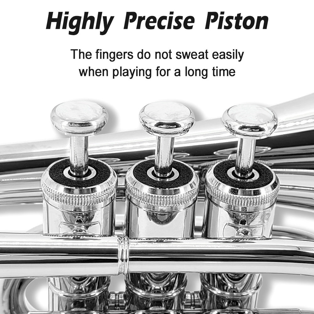 WUQIMUSC Bb Pocket Trumpet Nickel Plated, Brass Beginner Trumpet with 7C Mouthpiece, Case, Cleaning Kit & Gloves Musical Instruments Gift