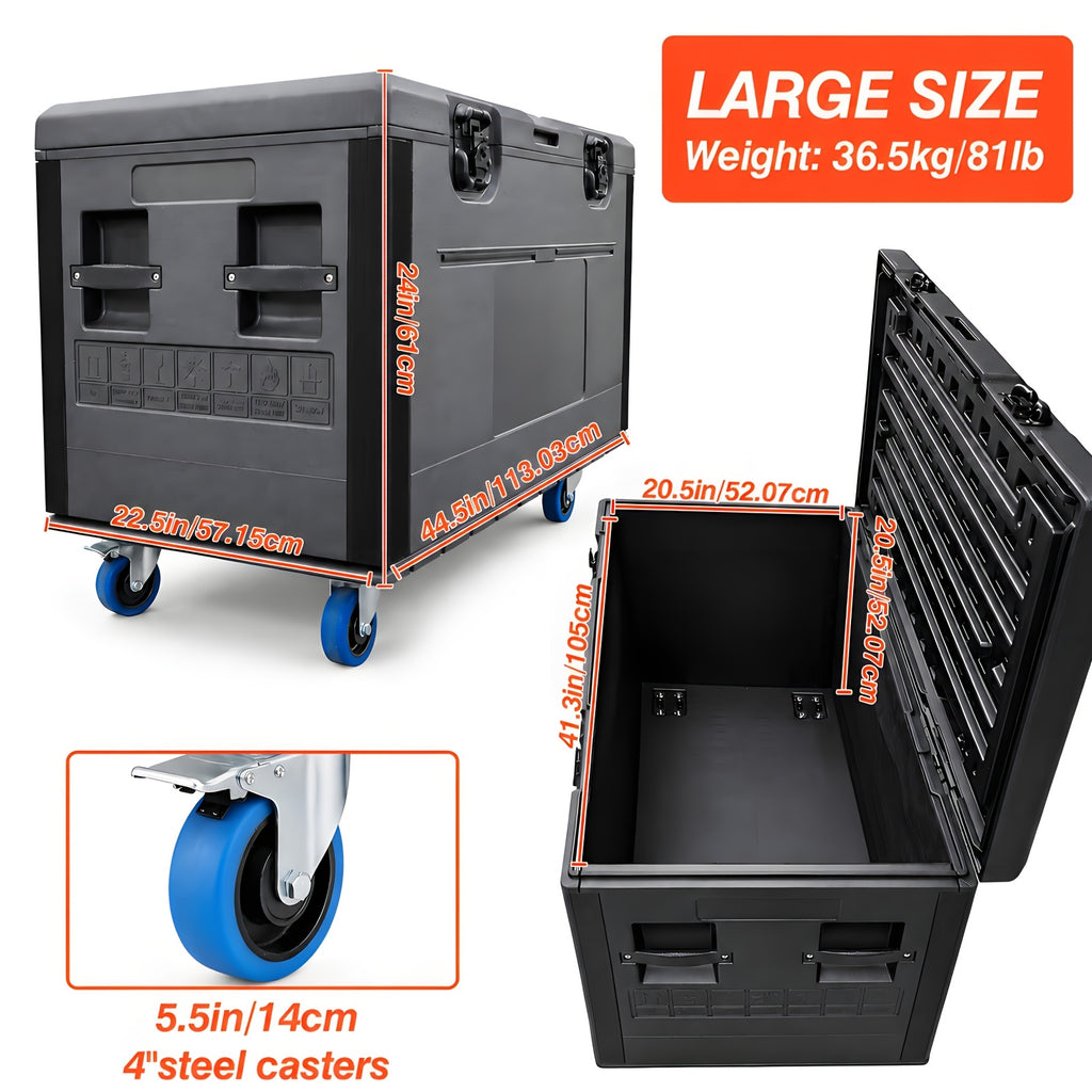 1pc Black Cable Trunk, ATA Road Case, Heavy Duty Utility Road Trunk Flight Case With Wheels, High Density Polyethylene (HDPE), Truck Pack Size Transport For Pro Audio And DJ Touring, Two Sizes Are Available