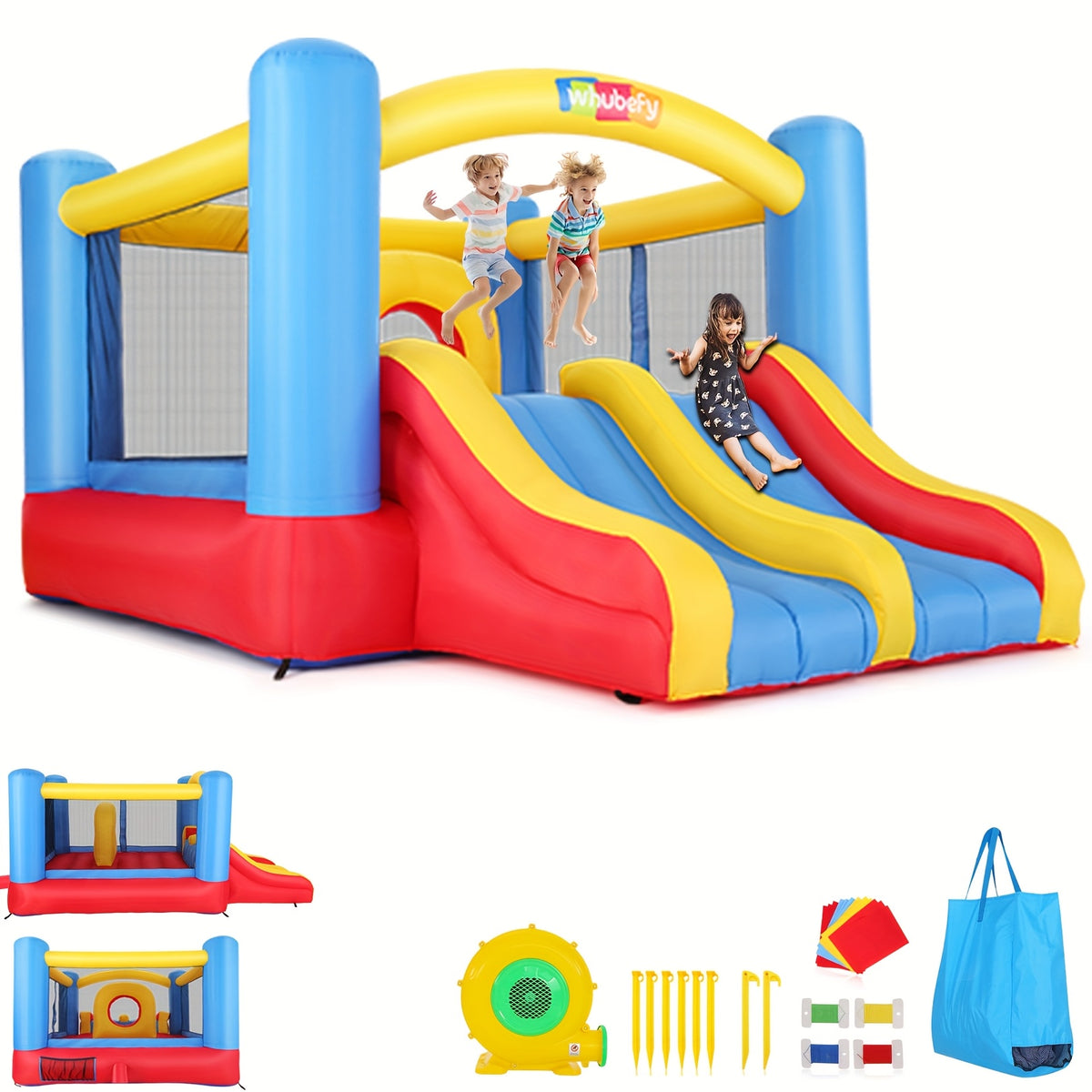 Inflatable Bounce House for Kids 3-10 with Blower, 12 X 9FT Big Blow Up Bouncer with Double Slide & Obstacle Course And Large Bounce Area, Indoor Outdoor Jump 'N Slide for Backyard Birthday Party Gift