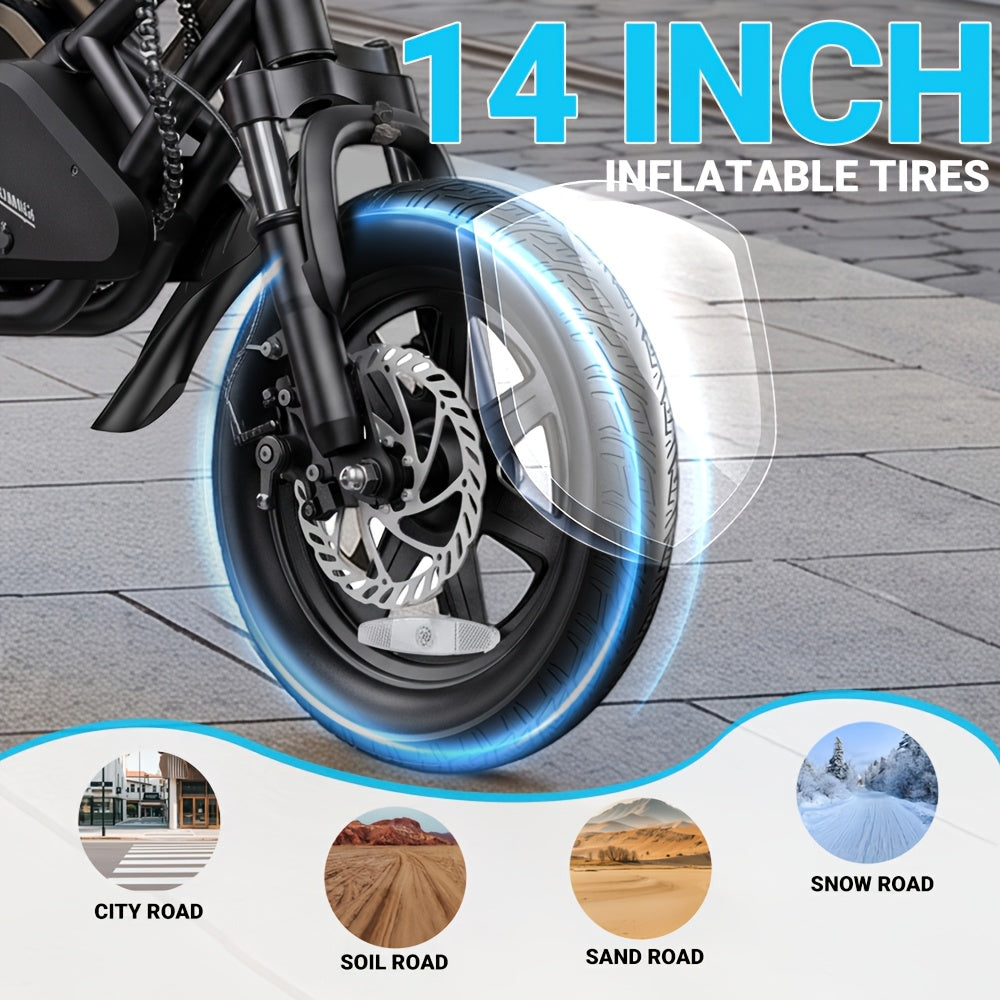 Electric Bike For Adults, 14" Ebike With 350W Motor, 36V7.8AH Battery, Commuter Electric Bicycle Dual Disc Brake, Front And Rear Suspension