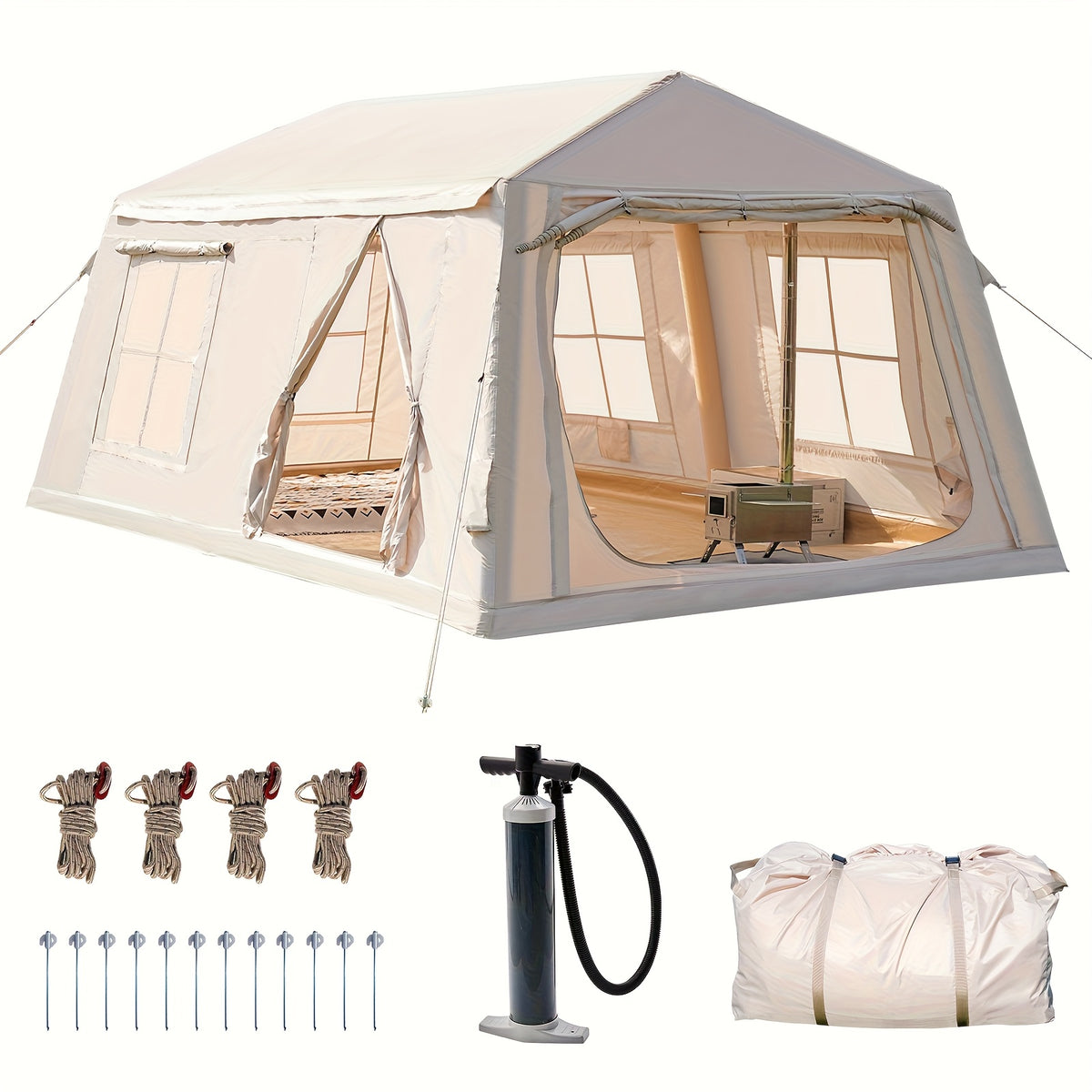 LILYPELLE Inflatable Camping Tent, Easy Setup Air Tent with Hand Pump, 4-Season Glamping Tent for Couples, Groups, And Families