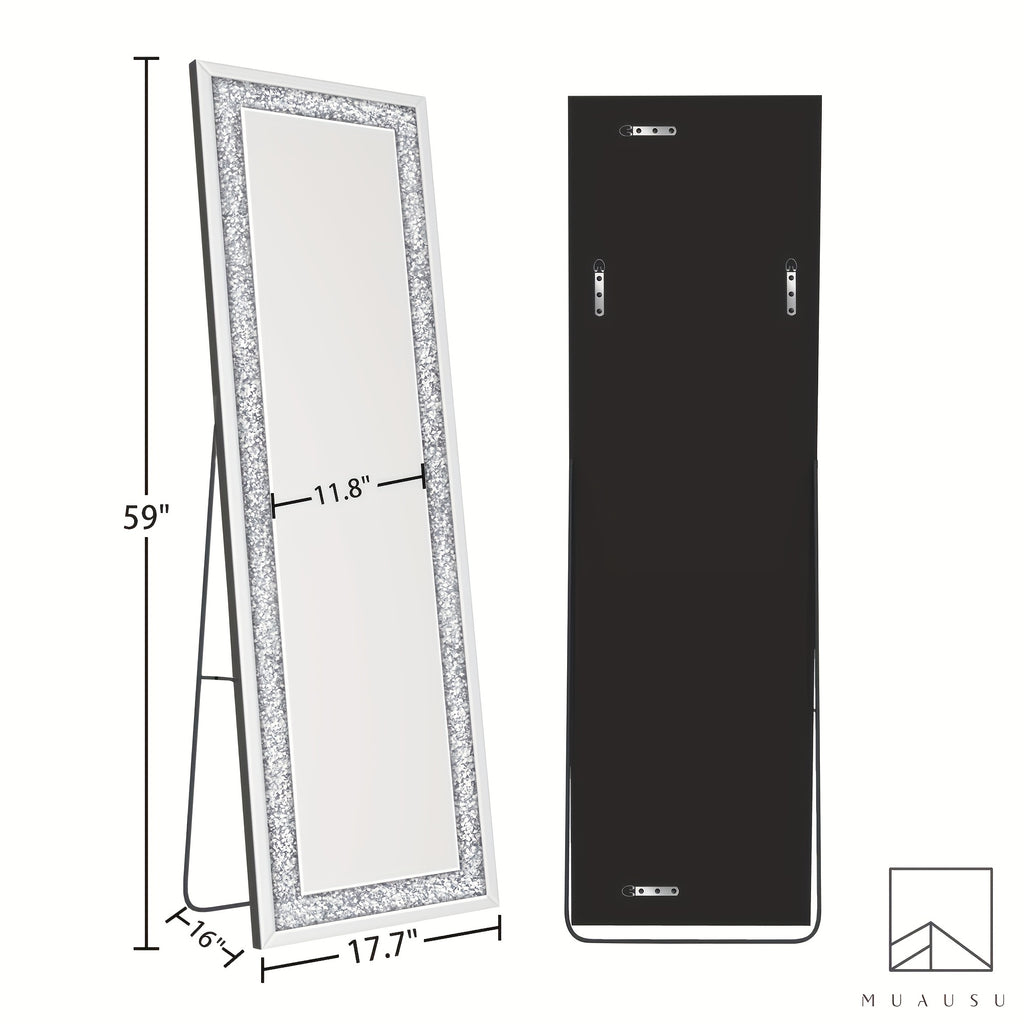 59" Luxury Crystal Diamond Framed Full-Length Mirror, Large Rectangular Floor-Standing Decorative Mirror, Modern And Light Luxury Design, Suitable for Bedrooms, Living Rooms, And Entryways