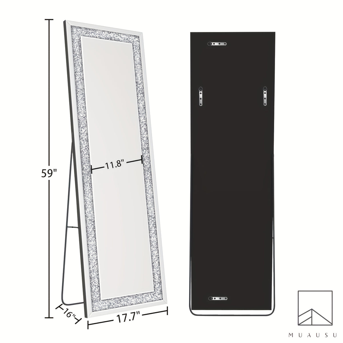 59" Luxury Crystal Diamond Framed Full-Length Mirror, Large Rectangular Floor-Standing Decorative Mirror, Modern And Light Luxury Design, Suitable for Bedrooms, Living Rooms, And Entryways