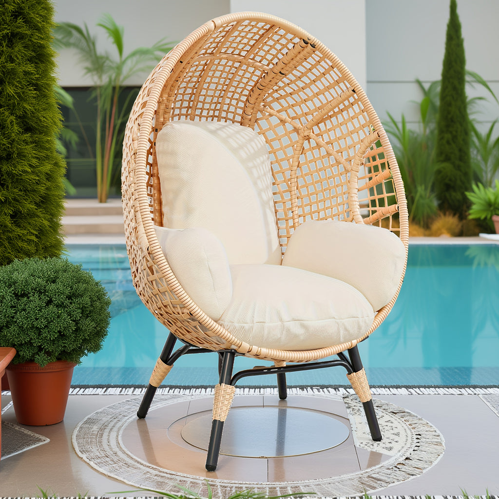 Outdoor Egg Chair Wicker Oversized Egg Basket Chair With Stand Lounger Chairs With Cushion 500lbs Capacity For Patio Garden Backyard Balcony