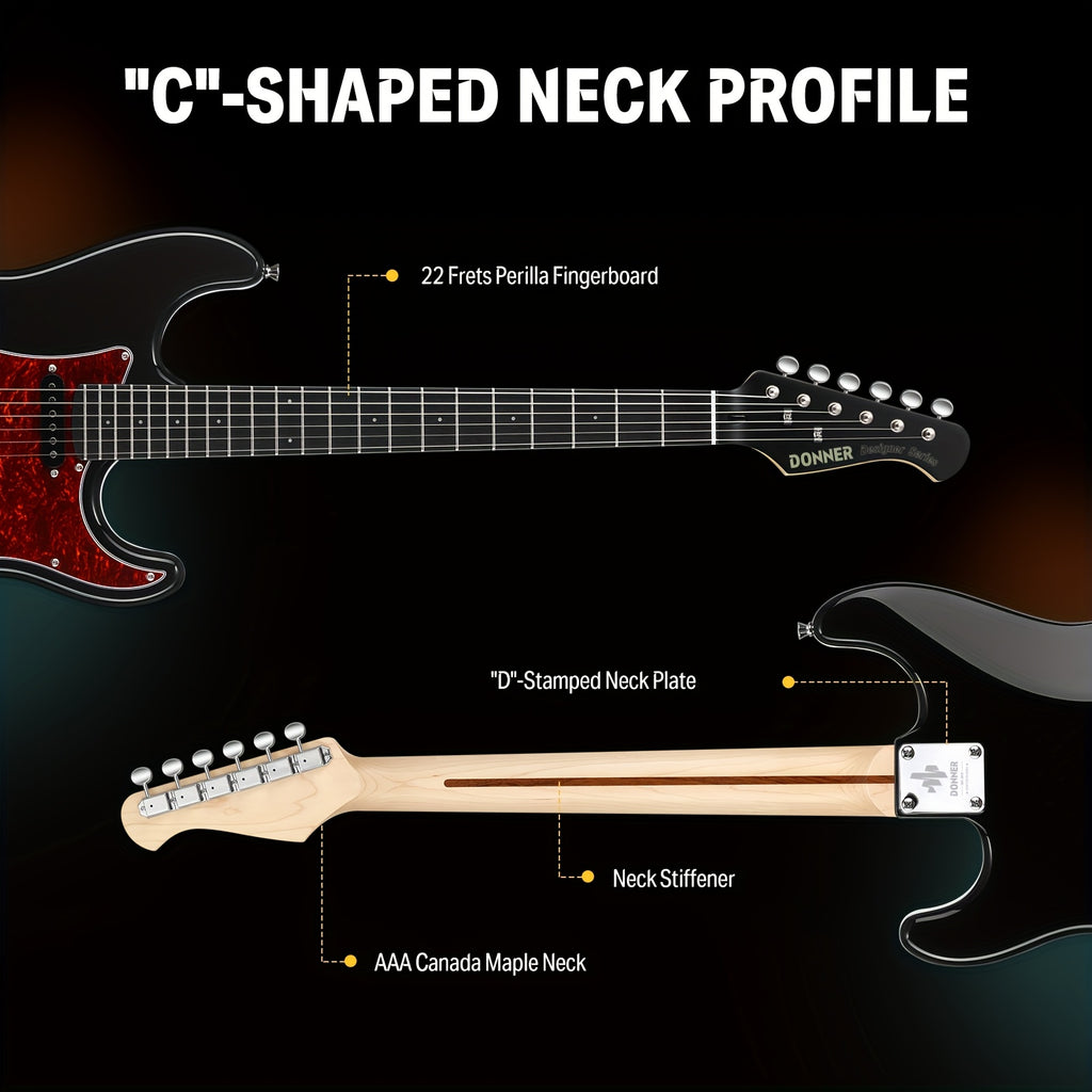Donner 39 Inch Electric Guitar, Designer Series DST-200 Stylish Solid Body Electric Guitar for Beginner Intermediate & Pro Players, Single Coil Split System, Bonus Bag, Cable, Strap