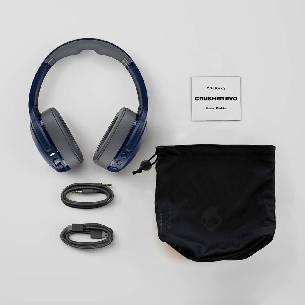 Skullcandy Crusher Evo Wireless Bluetooth Over-Ear Headphones with Adjustable Sensory Bass, Noise Isolating Headset, Personalized Sound via App, Built-in Microphone for Clear Calls, Up to 40 Hours Battery with Rapid Charge, Foldable Comfort Fit for Travel