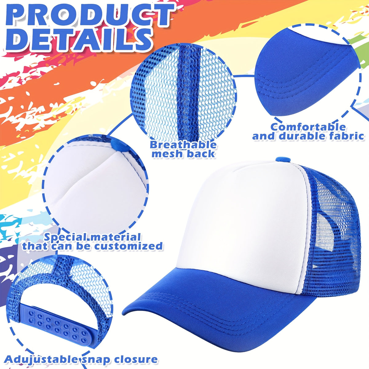 100 Pack Sublimation Blank Baseball Caps Bulk Adjustable Mesh Trucker Hats Polyester Mesh Caps for Women Men