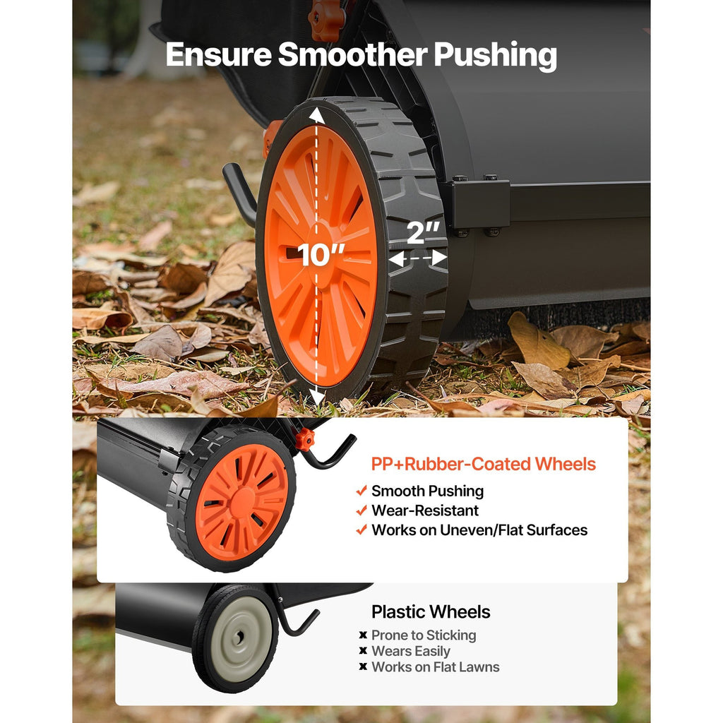 VEVOR Push Lawn Sweeper, 30 in Leaf & Grass Collector with 12 cu. ft. Hopper Bag, Adjustable Brush Height & Spinning Brushes, Heavy Duty Yard Sweeper with Rubber Wheels for Leaves Grass Cleanup