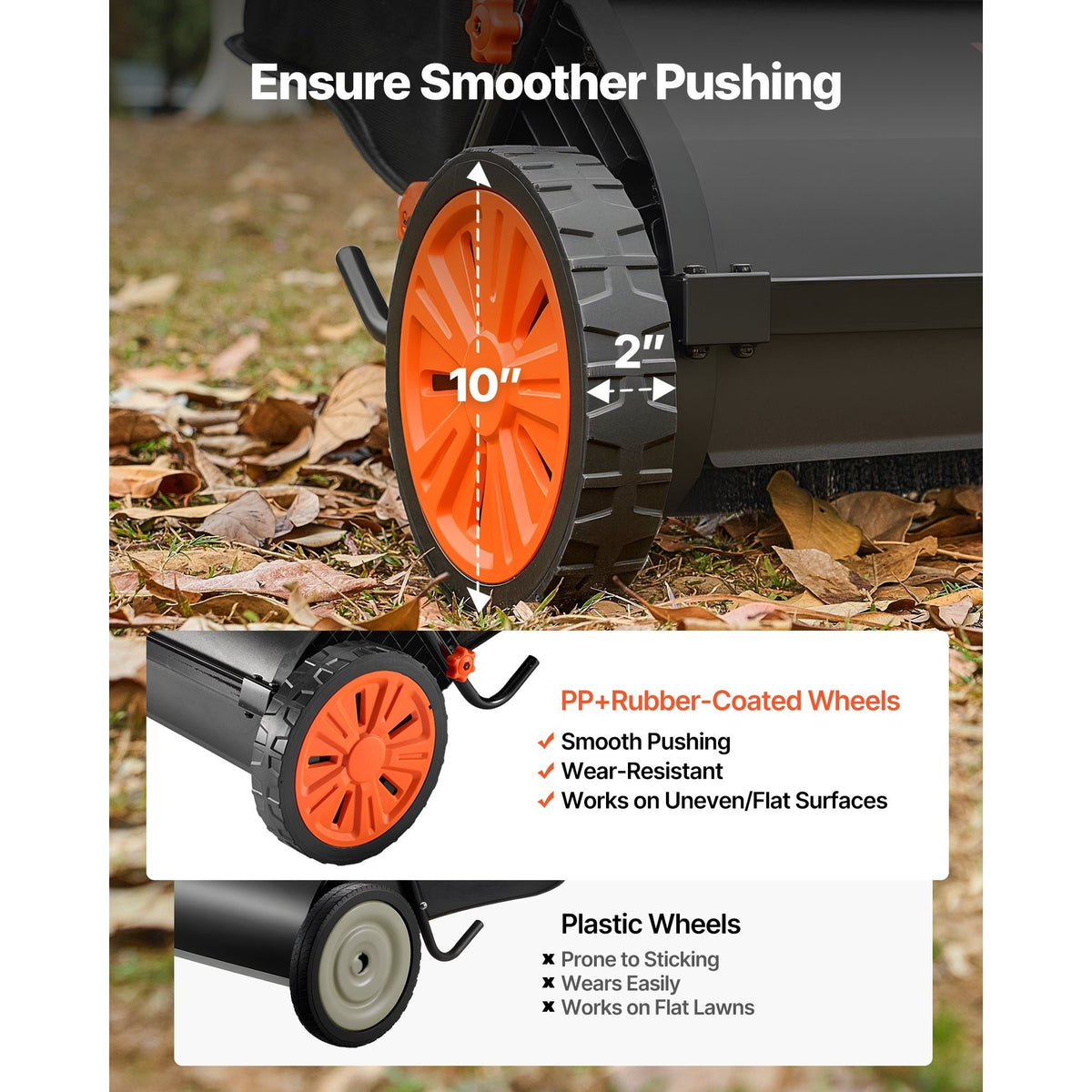 VEVOR Push Lawn Sweeper, 30 in Leaf & Grass Collector with 12 cu. ft. Hopper Bag, Adjustable Brush Height & Spinning Brushes, Heavy Duty Yard Sweeper with Rubber Wheels for Leaves Grass Cleanup