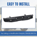 Heavy Duty Offroad Rear Bumper for 1999-2016 Ford F250 F350 Super Duty, Black Powder Coated Steel with 2 x 18W LED Lights
