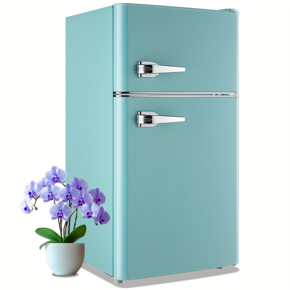 3.8 Cu.Ft Mini Fridge with Freezer, Double Door Compact Refrigerator with Adjustable Thermostat, Removable Shelves, Low Noise, Mini Fridge with Top Freezer for Bedroom, Office, Dorm, RV