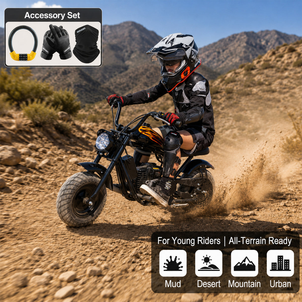 Mini Off-Road Dirt Bike, DB004 Model 45 CC 4-Stroke Gas Chopper Bike with Off-Road Tire, Disc Brakes, Max Load 160Lbs, Max Speed 18Mph