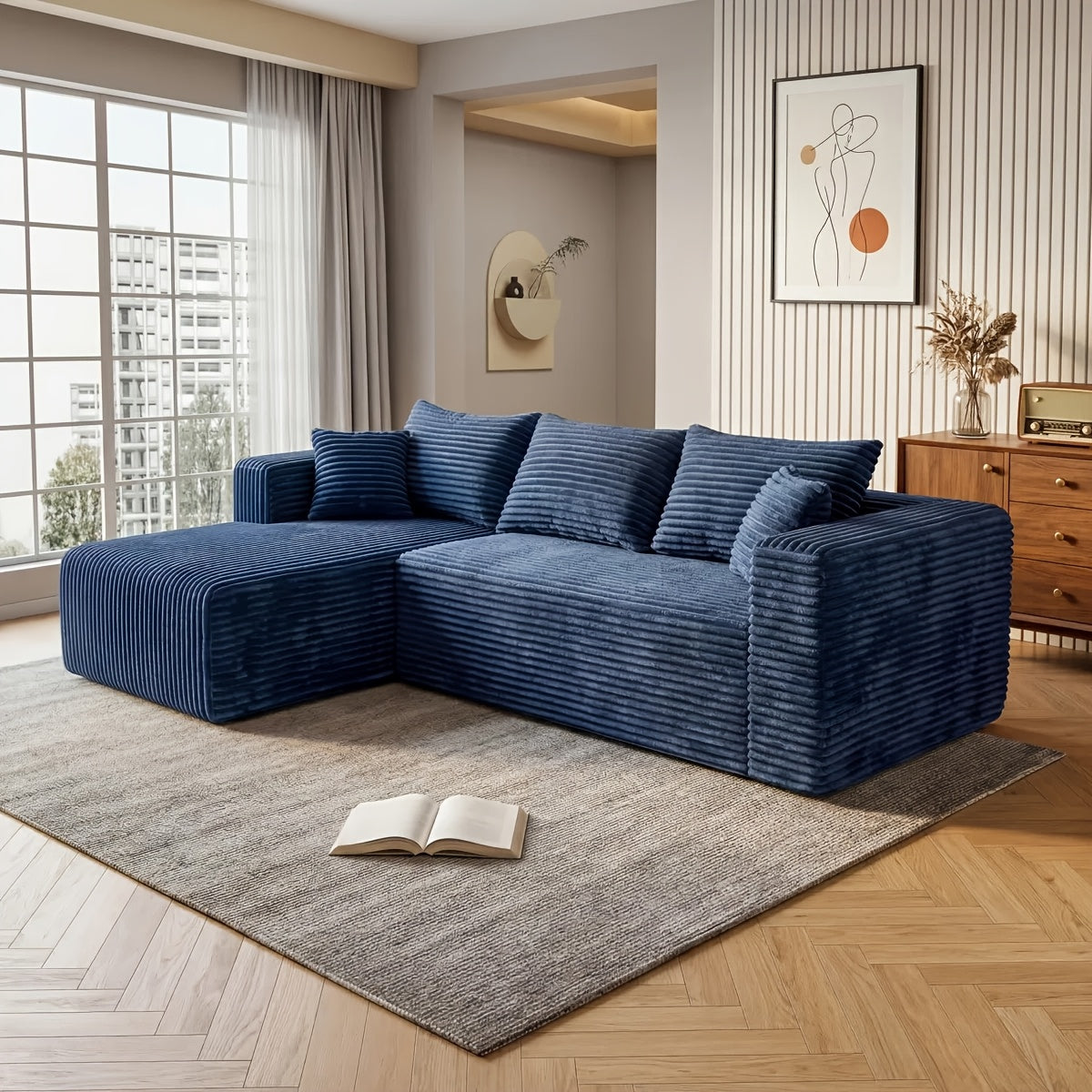 95 Inch L-Shaped Sectional Sofa, Fluffy Corduroy Cloud Sleeper Couch, Free Combination Boneless Sofa with Wide Chaise And Ultra-Deep Seating, Cozy Lounge Furniture for Apartment, Living Room, Easy Setup