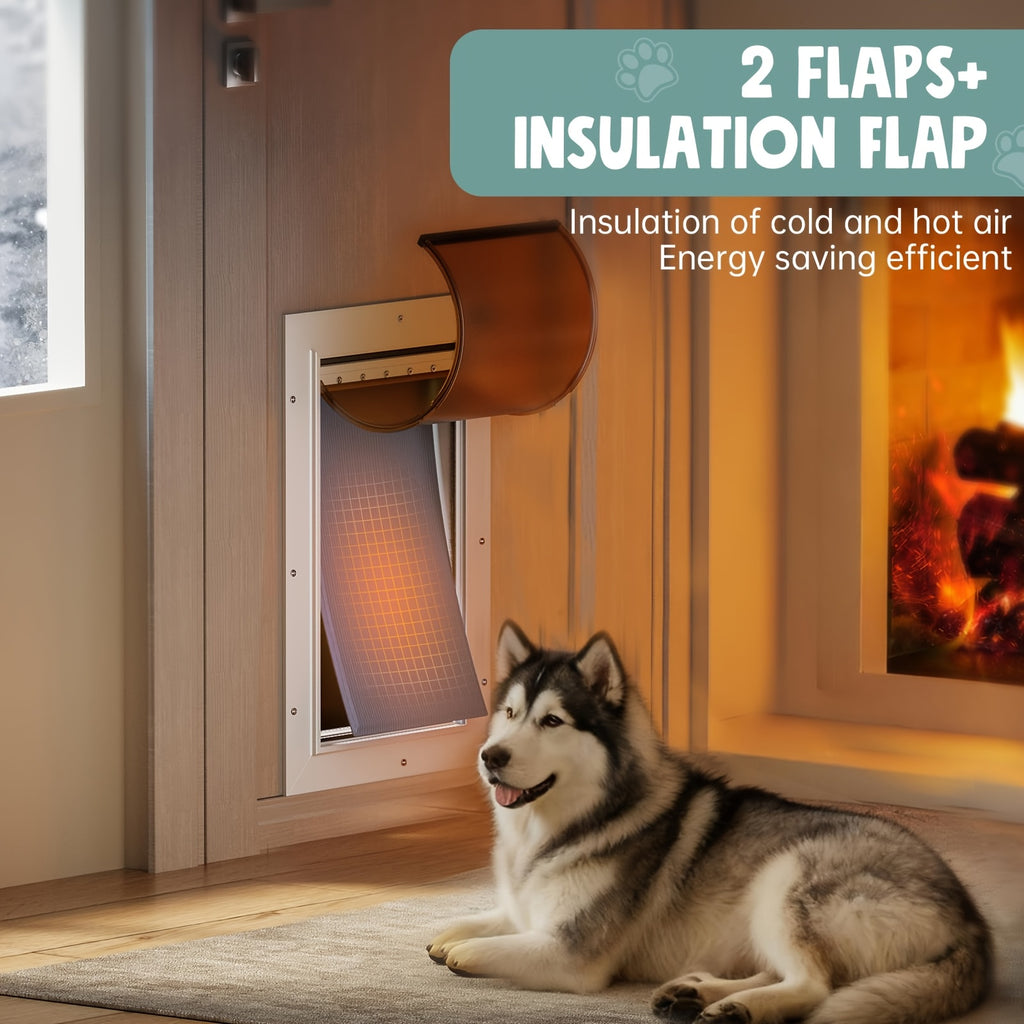 Extra Large Dog Door For Door All Aluminum Alloy 3 Flaps White, Heavy Duty XL Dog Door For Dogs, Large Pet Door, With Insulation Flap And Lockable Closing Panel, Durable Rust Resistant, For Pet Up To 220lbs