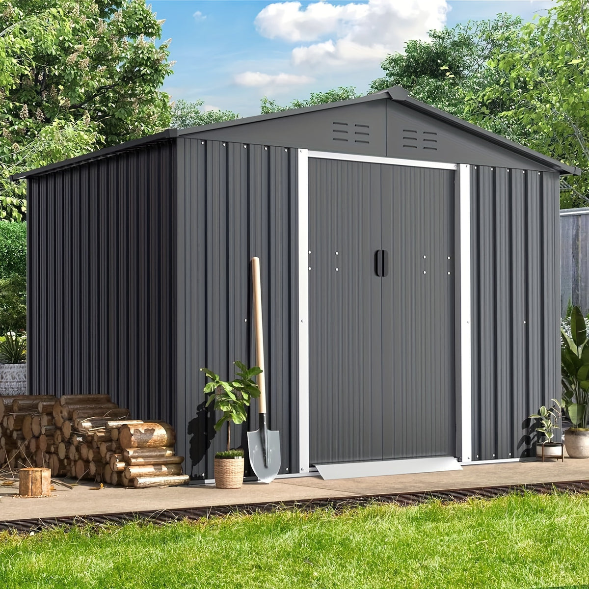 6X8ft Outdoor Garden Storage Shed ，Storage Tool ，with Sliding Door for Lawn Equipment, for Garden Backyard