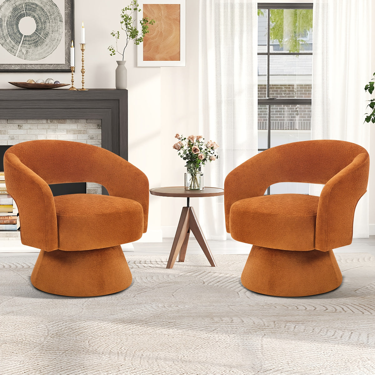 Swivel Accent Chair for Living Rooms and Reading Nooks, Modern Barrel-Shaped Lounge Armchair in Green, Orange or Black