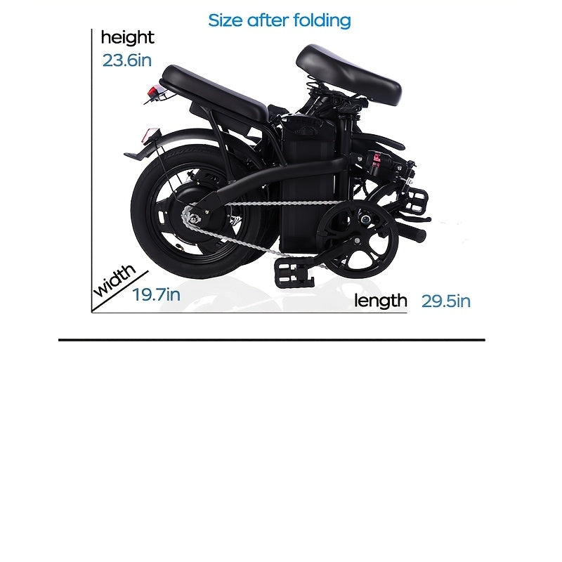 14 Inch Foldable Electric Bicycle,, 330 Pound Load-bearing Capacity, Max Speed Of 19MPH, 48V Lithium Battery, Range Of Approximately 18-28 Miles, Portable Folding Design, Outdoor Cycling Exercise, Urban Commuting Travel, Adult Gifts