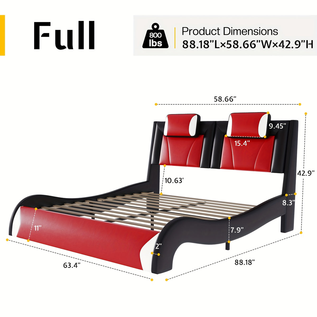 Modern Elegance Meets Functionality: Papajet Full Floating Bed Frame with Built-In LED Lights, Faux Leather Upholstery, And Wave-Shaped Curves, No Box Spring Required