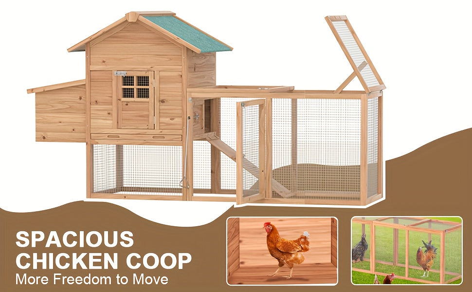 GOJOOASIS 80" Chicken Coop For 2-4 Chickens Outdoor Wooden Hen House Poultry Pet Hutch For Backyard W/Run Cage & Nesting Box, Without Battery