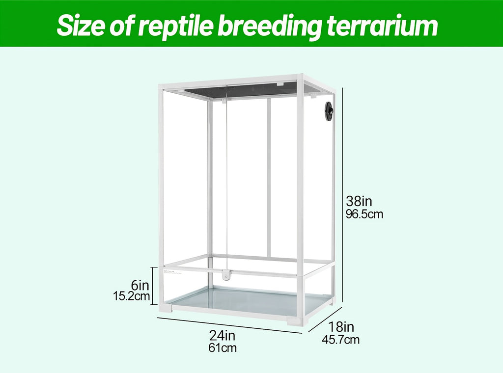 Oiibo 64 Gallon Reptile Tall Terrarium, Vertical Reptile Tank 24" X 18" X 36" Full Tempered Glass Double Front Opening Door with Top Mesh Lid, Reptiles Amphibians Habitat Enclosure (Knock-Down)