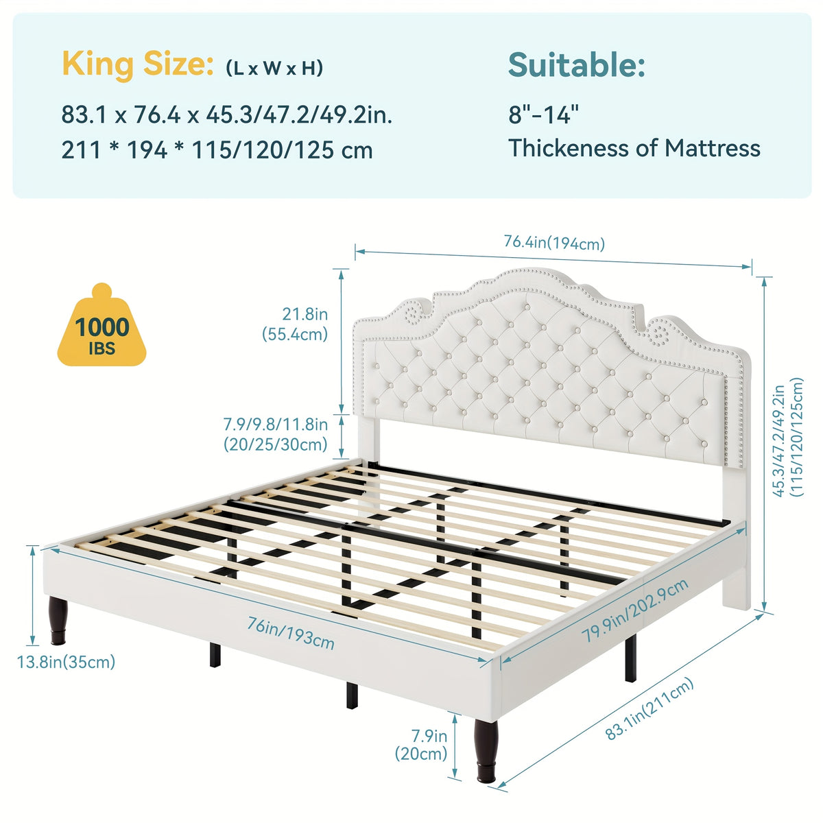 HOOMIC Full/Queen/King Size Bed Frame with Adjustable Velvet Tiara Headboard, Upholstered Diamond Button Tufted Platform Bed, Wooden Slats Support, No Box Spring Needed, Easy Assembly, Black