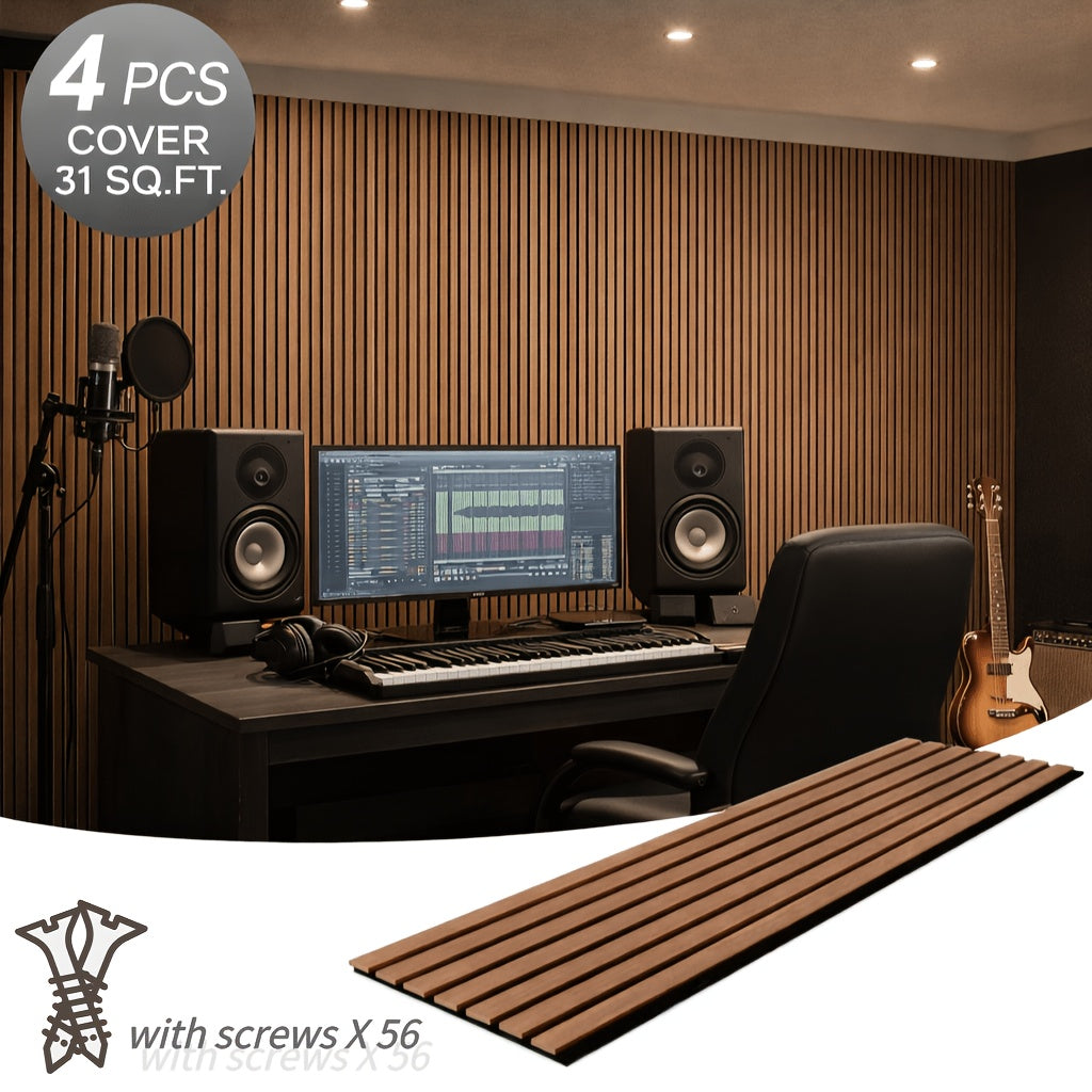 [Wall Panels Decor] 4-Pack 93" X 12" Wall Panels For Interior Wall Decor, Wood Panels For Wall And Ceiling, 3D Wood Slat Wall Panel/Fluted Sound-Absorbing Panel, With Screws