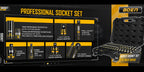 [60pcs Socket Set] BOEN 60pcs 3/8" Drive Impact Socket Set, 6-Point Sockets, Metric 6-22Mm & SAE 5/16"-3/4", Shallow & Deep Sockets, Ratchet Wrench Included, 7pcs 10Mm Sockets with Yellow Embossed Marking for Automotive Repair