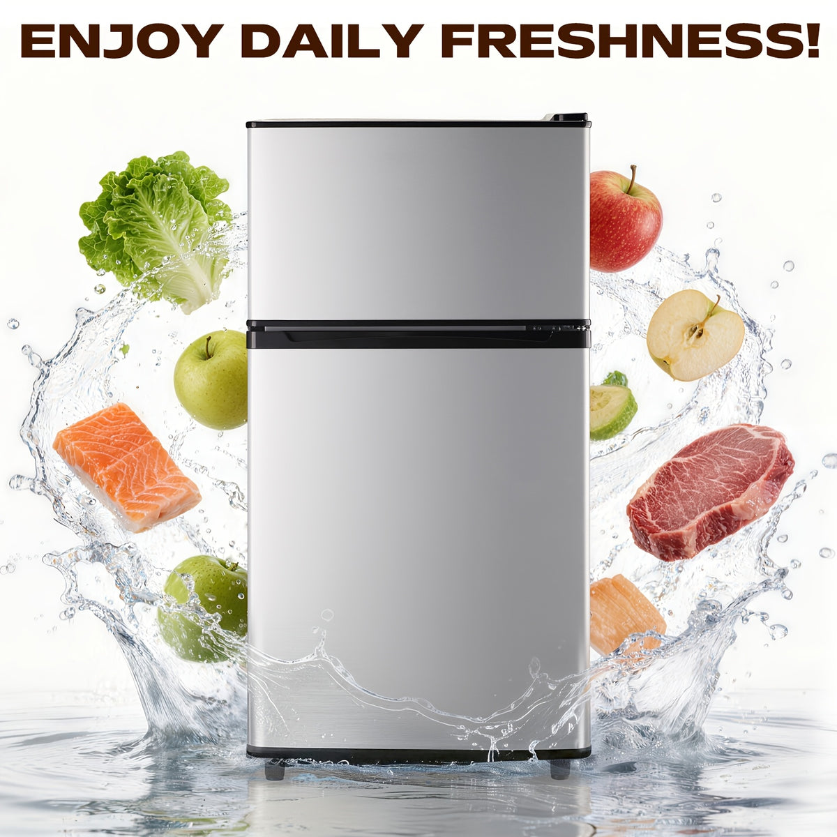 Retro Mini Fridge With Freezer 3.8 Cu. Ft, Small Refrigerator With 7 Level Adjustable Thermostat, Compact Classic Dual Door Fridge Removable Glass Shelves For Apartments, Dorm, Office