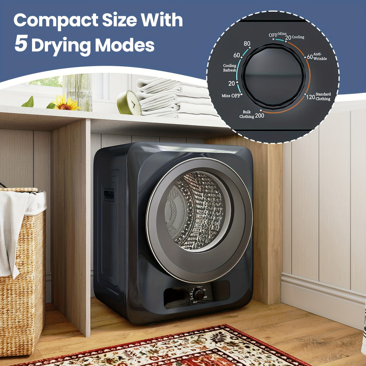 [Portable Electric Dryer] 11Lbs Portable Clothes Dryer, Electric Compact Laundry Dryer With Stainless Steel Tub, 5 Drying Modes, 1.6 Cu.Ft Front Load Portable Dryer Machine For Apartments, Dorms, RVs