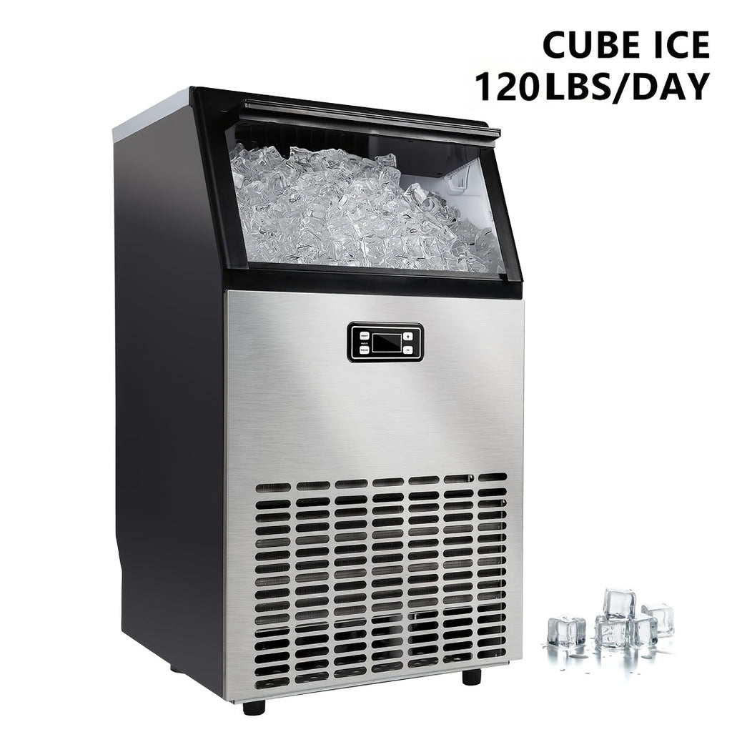 Commercial Ice Maker Machine, 100lbs/24H Stainless Steel Under Counter Ice Machine with 33lbs Ice Storage Capacity, Freestanding Ice Maker.