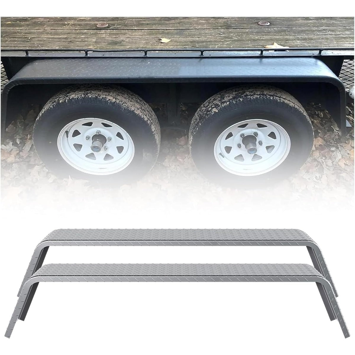 Tandem Axle Trailer Fenders 72-7/8"x10-1/4"x13" Fit 13"-15" Tires Steel 14 Gauge Diamond Tread Plate Cargo Utility Landscape 2 Pcs
