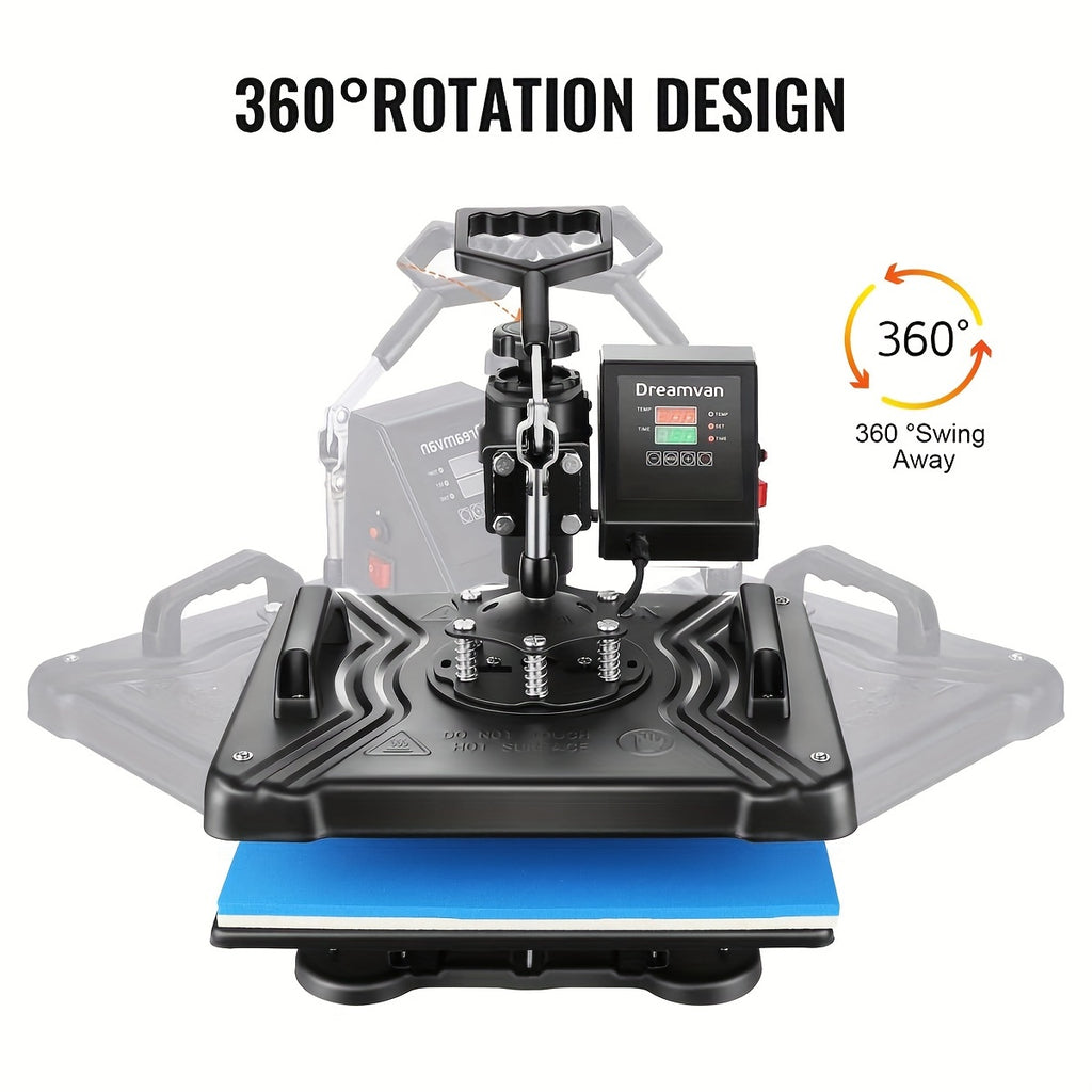 8-In-1 Heat Press 15X12 Inch Combo Digital Multifunctional Sublimation Heat Transfer Machine, 360 Degree Rotary Swing Printing Sublimation Heat Press, Suitable for T-Shirts Hats Mugs Plates