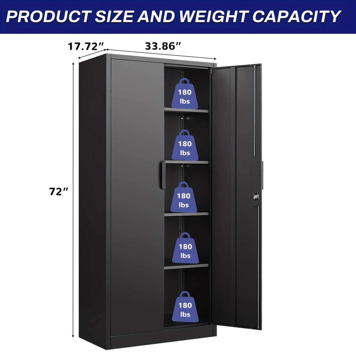 [Metal Storage Cabinet] 71"/72" Office Storage Lockers Metal Garage Storage Cabinet, Steel Locking Storage Cabinet With 2 Doors And 4 Adjustable Shelves For Home Office, Heavy Duty Metal Storage Cabinet For Warehouse, Kitchen, Garage, Black/White
