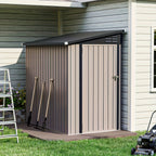 6' X 4' Metal Lean-to Storage Shed, Outdoor Side Storage Cabinet for Patio, Garden, And Lawn (Brown)