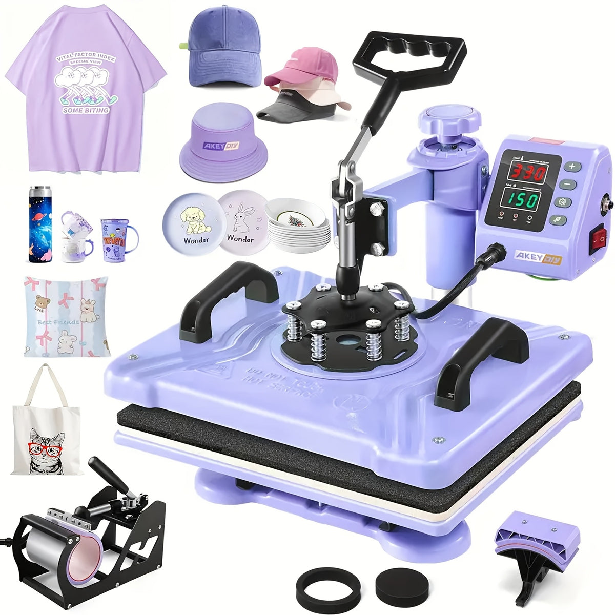 8-In-1 Heat Press 15X12 Inch Combo Digital Multifunctional Sublimation Heat Transfer Machine, 360 Degree Rotary Swing Printing Sublimation Heat Press, Suitable for T-Shirts Hats Mugs Plates