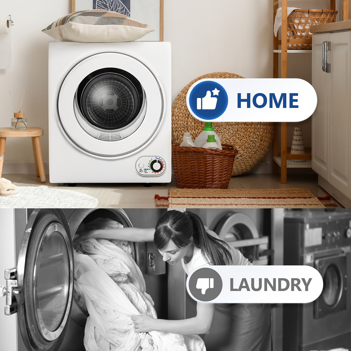 850W Compact Portable Clothes Dryer, 110V, 1.5/1.6/1.85/2.65Cu.ft Front Load with Stainless Steel Tub, Electric Laundry Drying Machine, Easy to Control, Perfect for Apartments, RVs, Dorms, In White.