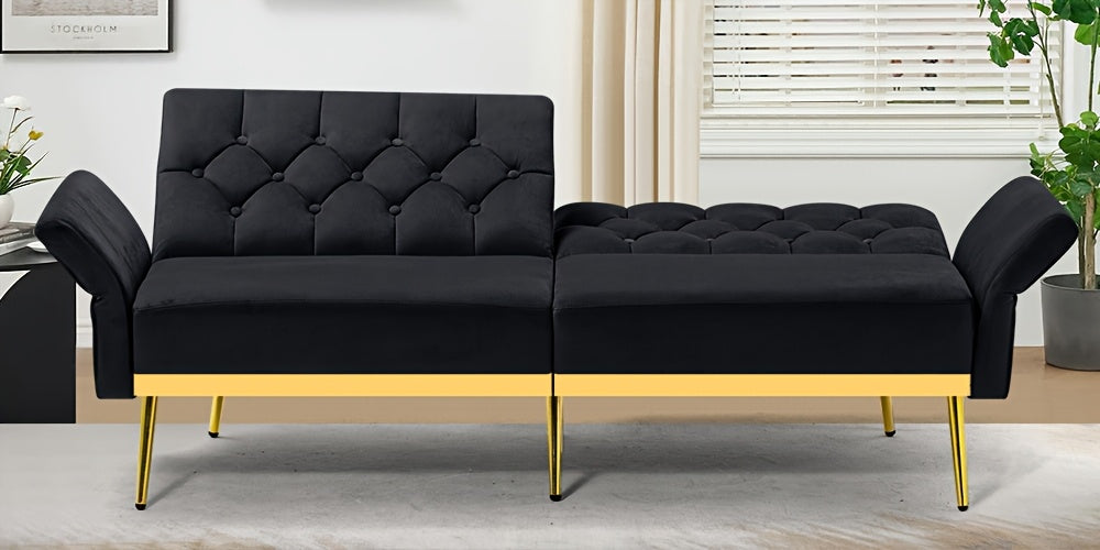 ACMEASE Velvet Sofa Bed Featuring Adjustable Armrests And Backrests, a Contemporary Recliner Sleeper Couch with a Tufted Design, a Convertible Loveseat Sofa with Golden Legs Suitable for The Living Room, Bedroom, Or Studio