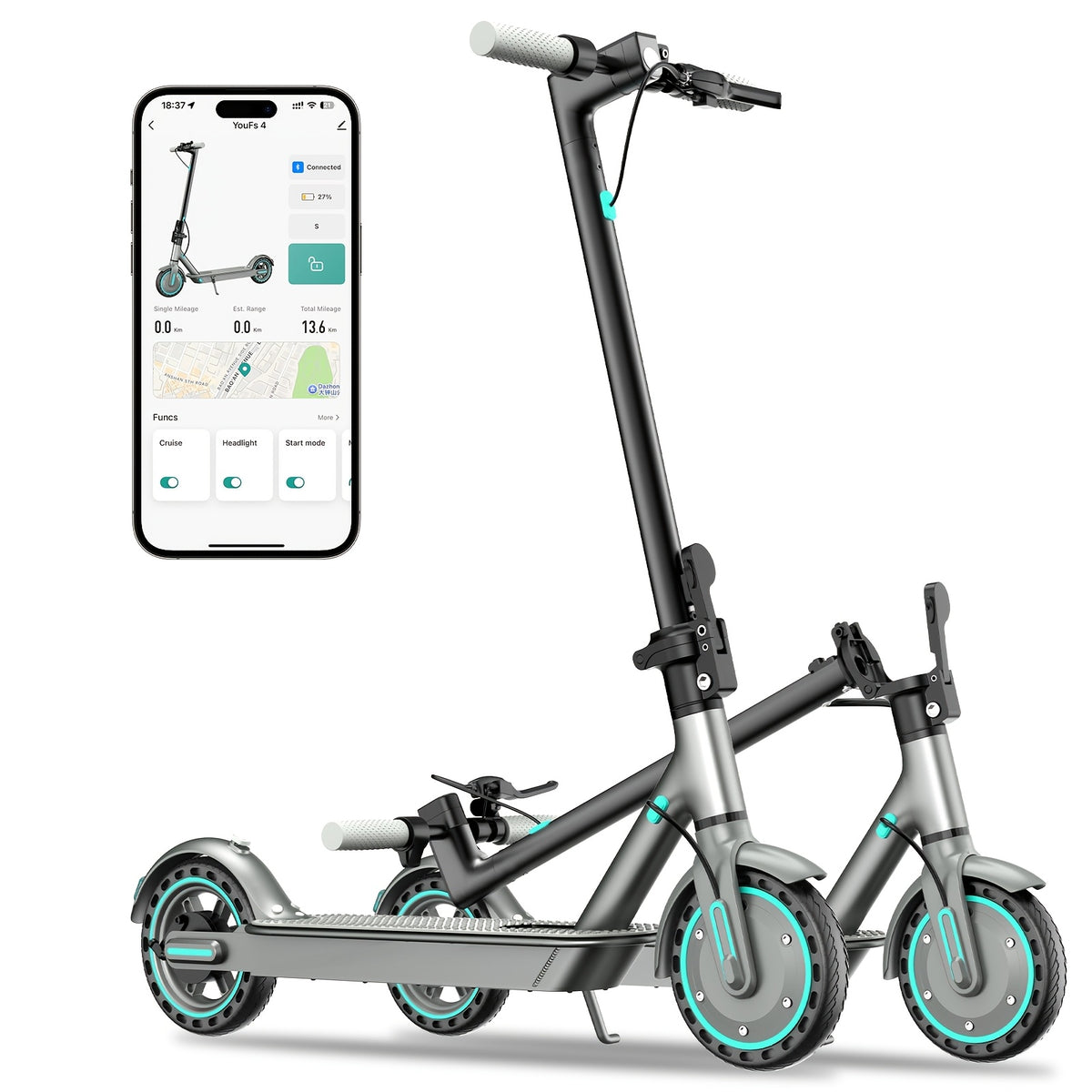Adult Electric Scooter with A Powerful 350W Motor, Top Speed Of 15 Mph Maximum Range Of 30 Miles 8.5-inch Honeycomb Tires, 3 Adjustable Speeds, One-button Folding Design, Dual Brakes, And App Control. Suitable for Both Men And Women