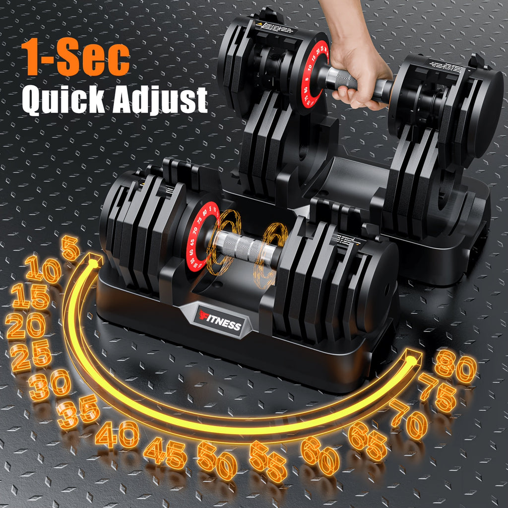 80/55LBS Adjustable Dumbbell with Base (1pc/2pcs), Non-Slip Textured Handle, 1 Second Weight Adjustment, Octagonal Design, Suitable for Home Gym Exercise, Strength Training Equipment, Suitable for Men/Women