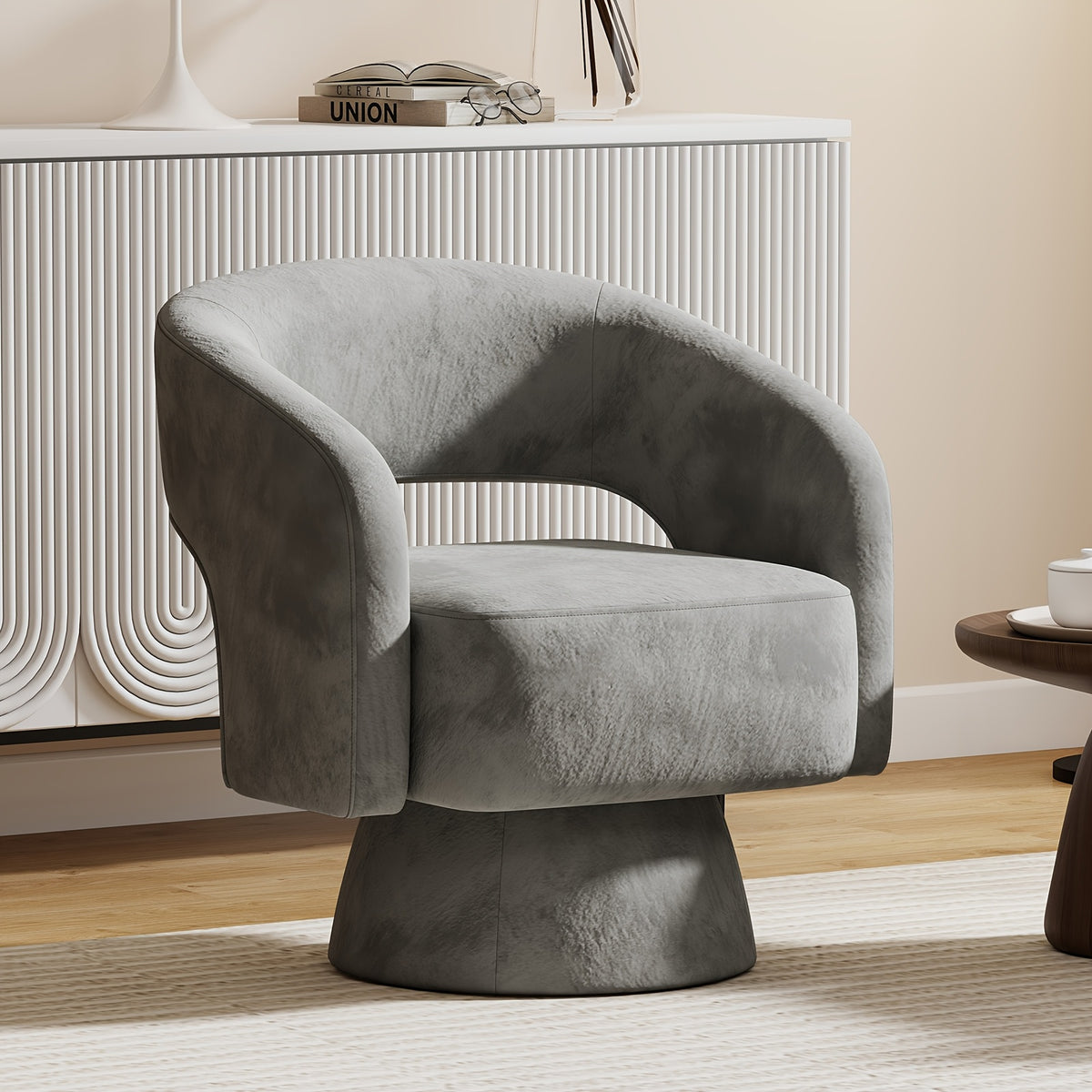 360 Degree Swivel Barrel Chair Modern Velvet Accent Chair Comfy Round Armchair Swivel Accent Chair for Living Room Orange