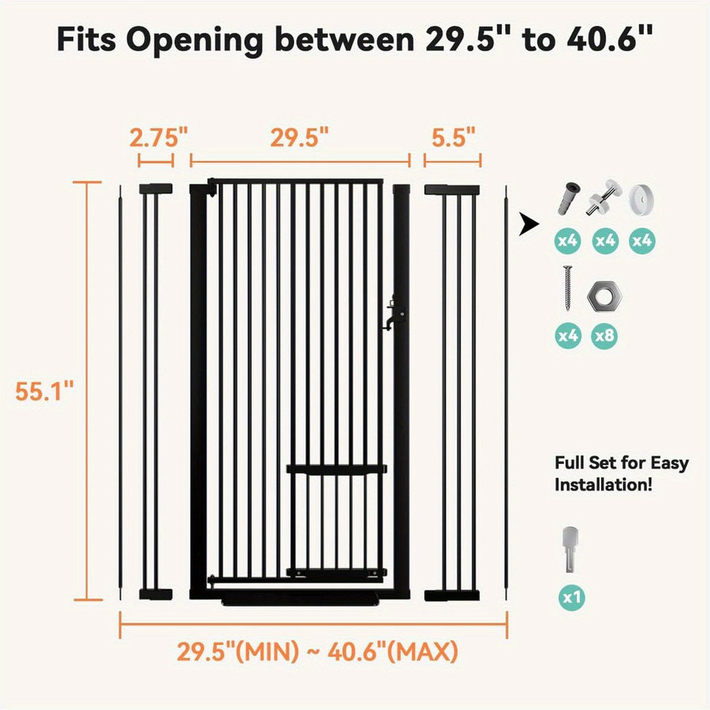 55.1" Extra Tall Cat Gate For Doorway, 29.5-40.6" Adjustable Cat Door Include, No Drilling Pressure Mount Kit, Suitable For Doorways Or Kitchen, Stairs5