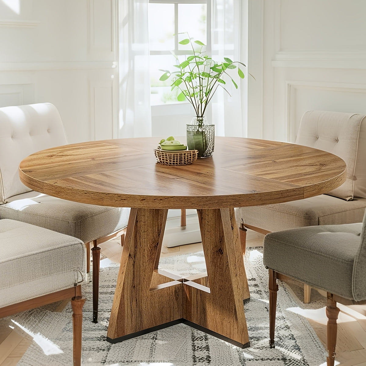 47" Round Dinner Table, Farmhouse Dining Table for 4, Ideal for Dining Room, Kitchen, Or Living Room