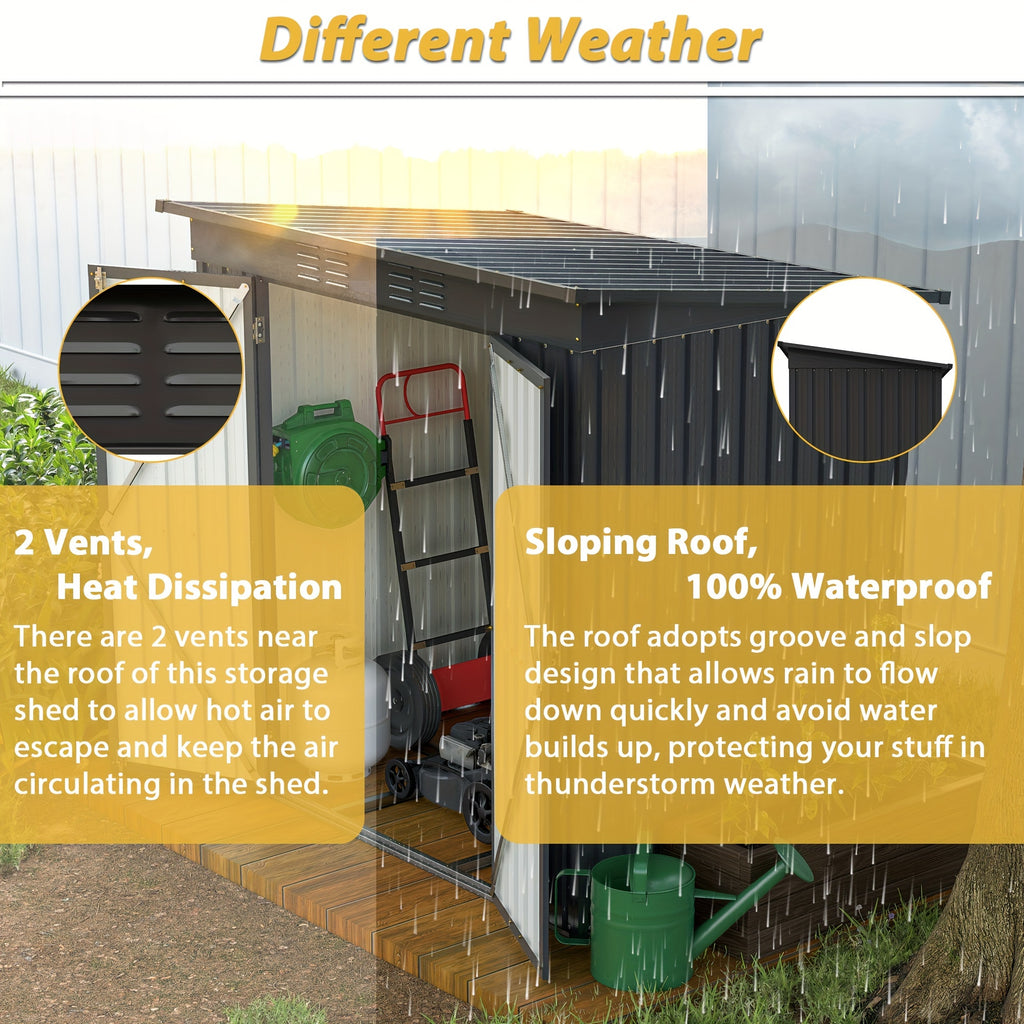 4' X 8' Metal Outdoor Storage Shed, Lean to Storage Shed, Garden Tool Storage House with Lockable Door And 2 Air Vents for Backyard, Patio, Lawn, Black