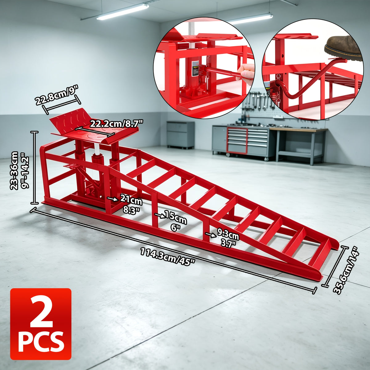 2-Pack Hydraulic Car Ramps, 11050LBS 5T Car Ramps High Lift 9"-14.2", Heavy-Duty Iron-Made Vehicle Lift Ramps, Automotive Truck Service Ramps for Oil Changes And Maintenance
